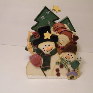 Snowman Coaster Set 7 Piece Wood and Cork Set -Great condition